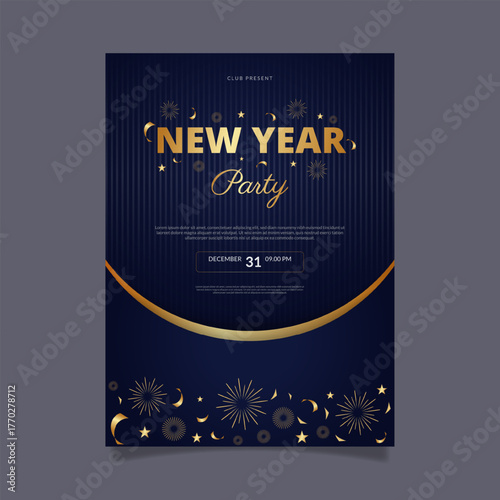 New years eve party invitation template with red fireworks background