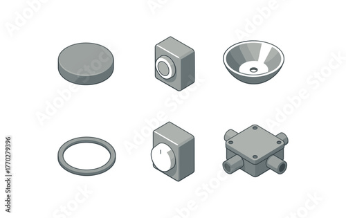 isometric icon items isolated on white background overhead light lens cover overhead light sensor switch overhead light reflector dish overhead light gasket seal overhead light dimmer