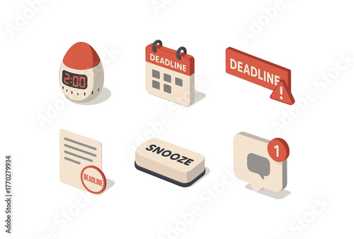 isometric icon items isolated on white background deadline countdown timer deadline due date calendar deadline warning banner deadline fiscal timestamp deadline snooze button deadline