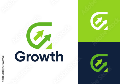 abstract letter G with arrow logo. creative fast growth finance vector design concept	

