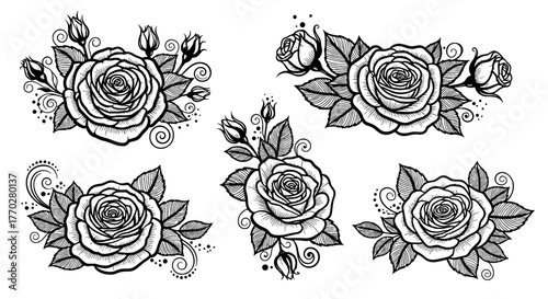 Elegant Rose Flower Arrangements for Botanical Designs, Artistic Presentations, and Vintage-Inspired Projects: A Collection of Detailed Floral Illustrations for Wedding Invitations, Tattoo Designs, an