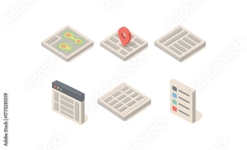 isometric icon items isolated on white background warehouse map heatmap overlay warehouse map waypoint marker warehouse map aisle diagram warehouse map engine warehouse map coordinate grid