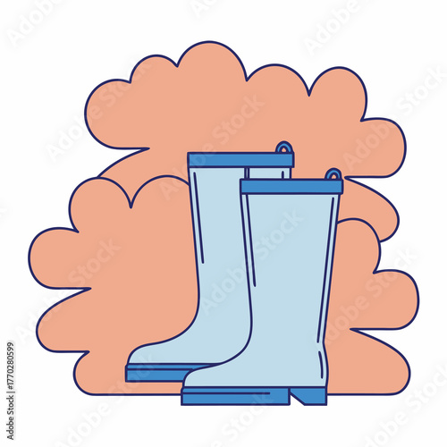 Blue Rain Boots with Orange Cloud Shapes wellington boots