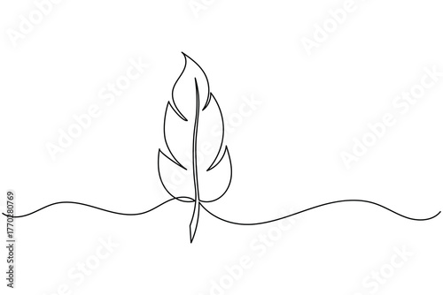Minimal continuous line feather outline drawing vector illustration