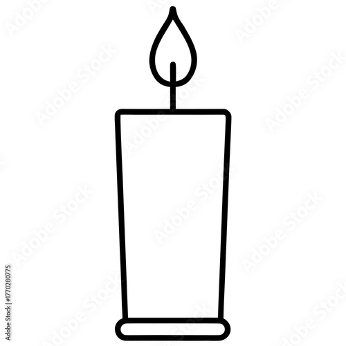 Simple line art of a lit candle on white background Keywords: candle, lit, flame, fire, light
