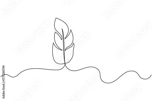 Minimal continuous line feather outline drawing vector illustration