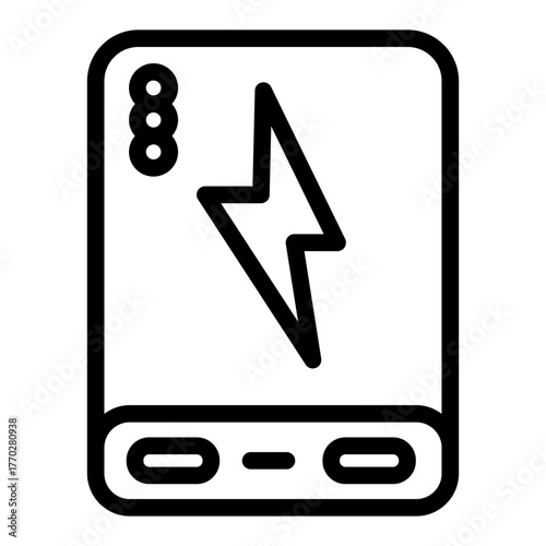 Power bank with usb, lightning and lights line icon, electronic device concept, charger battery sign on white background, outline style for mobile web design. Vector graphics.