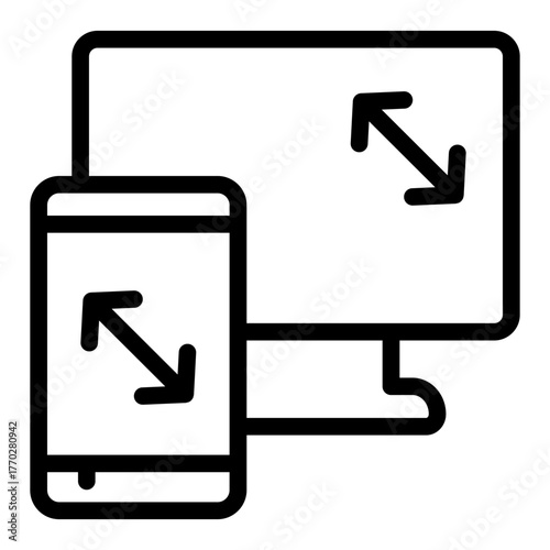 Large monitor screen, smartphone screen line icon, technology and electronics concept, tv and phone sign on white background, outline style for mobile web design. Vector graphics.