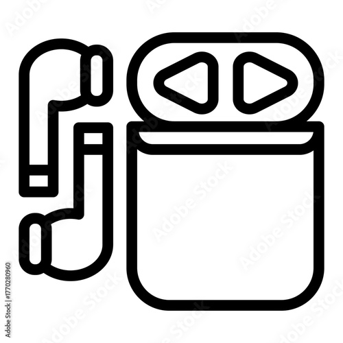 Wireless headphones with case for recharging them line icon, portable device concept, earbuds sign on white background, outline style for mobile web design. Vector graphics.