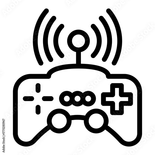 Wireless joystick with antenna line icon, smart game device concept, gamepad controller sign on white background, outline style for mobile web design. Vector graphics.