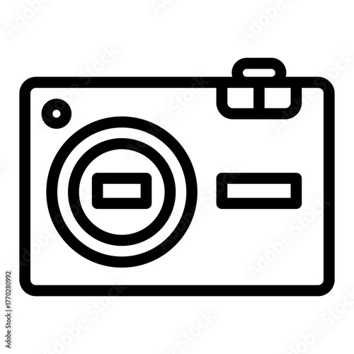 Ordinary digital camera line icon, portable photo electronics concept, photocamera sign on white background, outline style for mobile web design. Vector graphics.