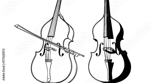 Two Upright Basses in Concert: A Study in String Instruments, Musical Harmony, and Orchestral Resonance for Arts Education and Classical Music Marketing. Detailed Illustration for Musicians and Arts O