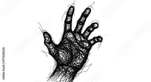 Stylized Hand Drawing Reaching Out in Abstract Scribble Style, Expressing Creativity and Grasping Concepts for Healthcare, Business, Technology, Presentations, and Modern Designs, With an Artistic Tou