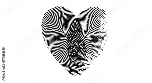 Heart-Shaped Fingerprint Impression: Unique Identity, Love & Security Concept on White Backdrop - Authentic Biometric Authentication for Secure Access, Technology, Forensic Science, Law, Personalized