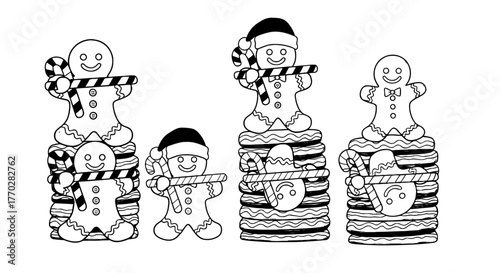 Festive Gingerbread Men Stacked High for the Holidays: A Whimsical Christmas Cookie Tower Illustration for Festive Decor, Recipe Books, and Family-Friendly Seasonal Projects, Traditional Baking Fun,