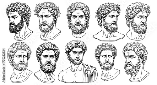 Classic Sculptures Study: Antique Greco-Roman Busts in Graphic Style - Ideal for Education & Design Projects (History, Art, Architecture, Classical, Roman, Greek, Drawings) & Creating a Professional V