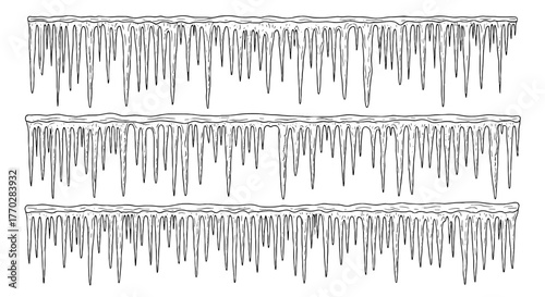 Detailed Icicle Illustration Hanging: Winter Freeze Melting Decoration Element Design, Cold Weather Climate Graphic Resource, Cartoon Border Style, Vector Drawing for Seasonal Holiday Themes, Frozen A