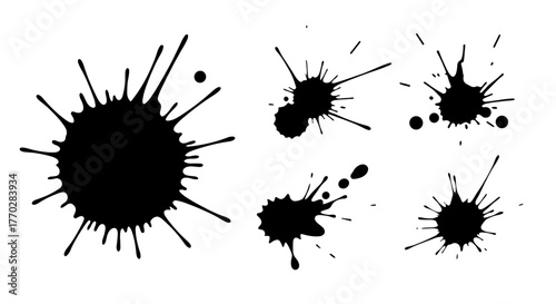 Abstract Ink Splatters on White Background, Grunge Splashes, Drips and Blotches for Artistic Design, Creative Projects, Backdrops, Textured Elements, Decoration, Modern Art, Contemporary Style, Graphi