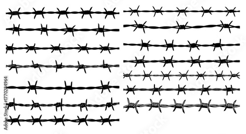 Assorted Barbed Wire Strands Illustration Set for Security and Boundary Design Elements, Representing Restriction and Safety, a Collection of Sharp Wire Images for Industrial Use and Graphic Resources