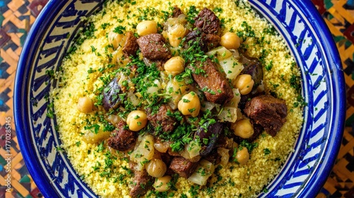 Hearty beef and chickpea stew served over fluffy couscous.