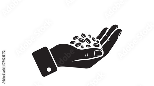 Hand holding a pile of beans seed or grain agricultural harvest concept silhouette