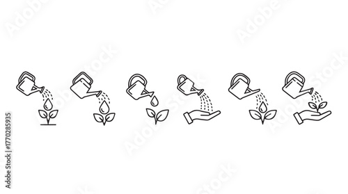 Simple sketch of five figures pouring water onto a lotus flower silhouette