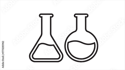 Scientific laboratory flask icon with colorful liquid for chemistry and research concepts