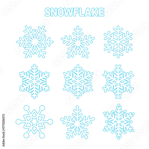겨울 눈송이 하늘색 라인드로잉 아이콘(winter snowflake blue line drawing icon set)