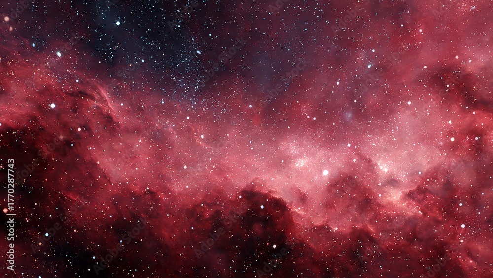 Obraz premium Deep space nebulae with glowing stars and cosmic clouds in vibrant red hues