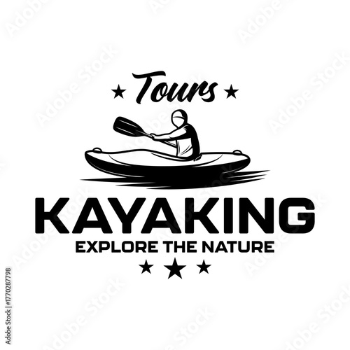 Kayaking adventure logo vector design monochrome black and white