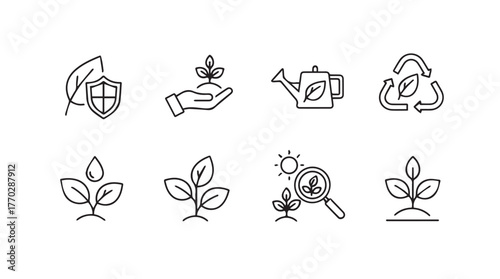 Set of eco-friendly and sustainable agriculture icons for green business and growth silhouette