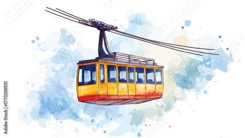 Merida Cable Car. Merida Cable Car hand drawn watercolor illustration