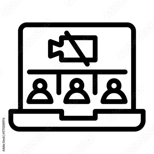 Online meeting on laptop without web camera line icon, videoconference issue concept, vector sign on white background, outline style icon mobile concept web design. Vector graphics.