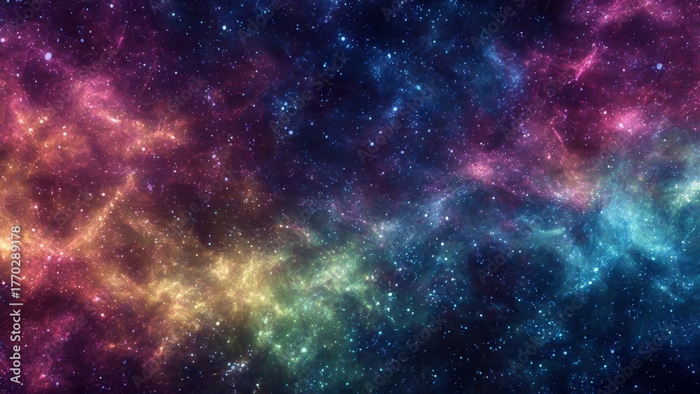 Naklejka premium Colorful cosmic nebula with glowing stars and gas clouds in deep space