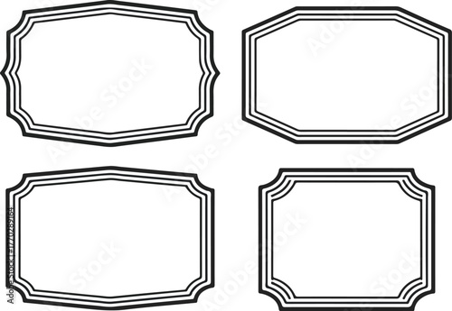 Set of Four Ornate Blank Label Frames with Unique Border Styles in 2x2 Grid Layout