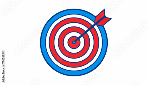 A red and blue target with an arrow hitting the bullseye, representing achievement and accuracy