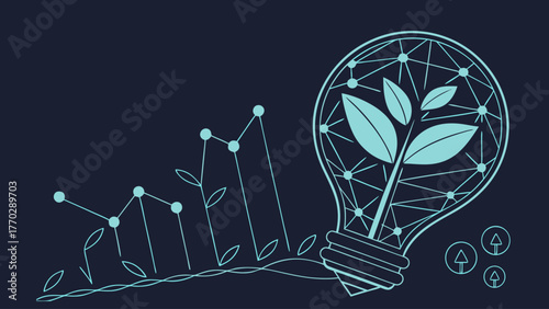 Creative illustration of light bulb with plant elements, symbolizing growth and innovation in nature