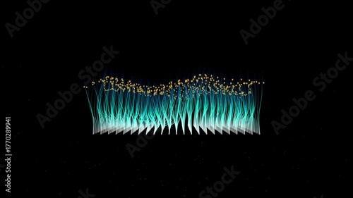 Seamless neon glowing waves. data wave of particles. Abstract minimalist motion background. Loopable 4k.