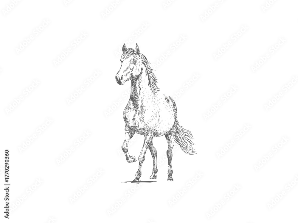 Fototapeta premium Horse vector illustration, hand drawn farm animal portrait, vintage sketch design for logo, poster or equestrian theme