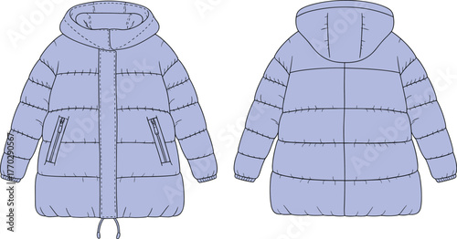 Womens Short Sleeve Flowy Top Technical Flat Sketch Vector Outline Curved Hem A-Line Casual Blouse Design.