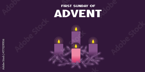 First Sunday of Advent with Purple and Pink Candles Illustration