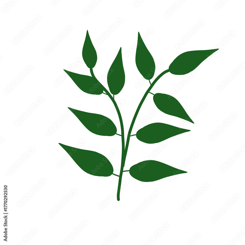 Fototapeta premium Stylized illustration of green leaves on branches