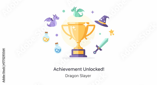 Achievement Unlocked Dragon Slayer Illustration With Fantasy Elements
