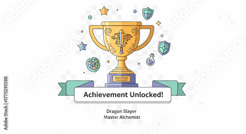 Achievement Unlocked Trophy Celebrating Fantasy Game Success