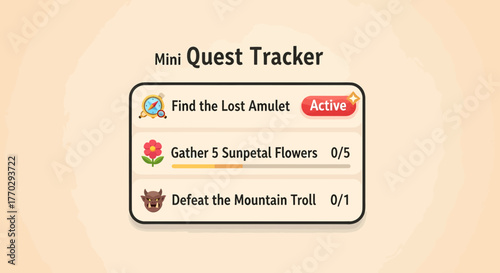 Cartoon Mini Game Quest Tracker With Challenges And Progression