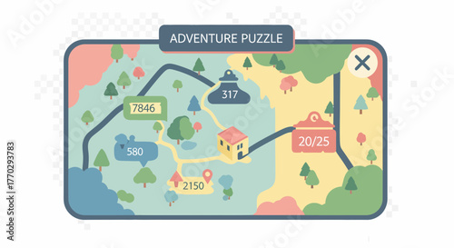 Colorful Adventure Map With Route For Game Design