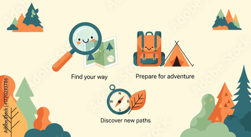 Cute Adventures And Outdoor Explorations With Cartoon Style Design