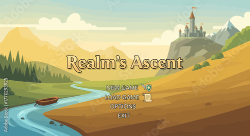 Fantasy Landscape With Castle In High Cartoonish Style Game Menu