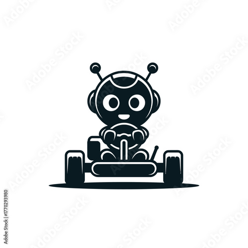 Cute Robot Driving Go-Kart Vector Illustration