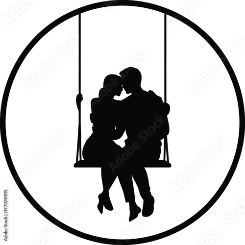Romantic Couple Silhouette on Swing Vector Illustration